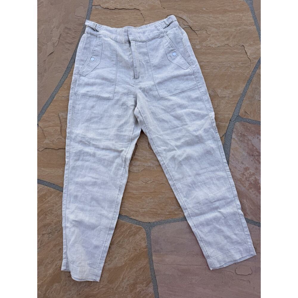 Athleta Womens Voyager Washable 100% Linen Pants Beige 586941-02 Size 12/T